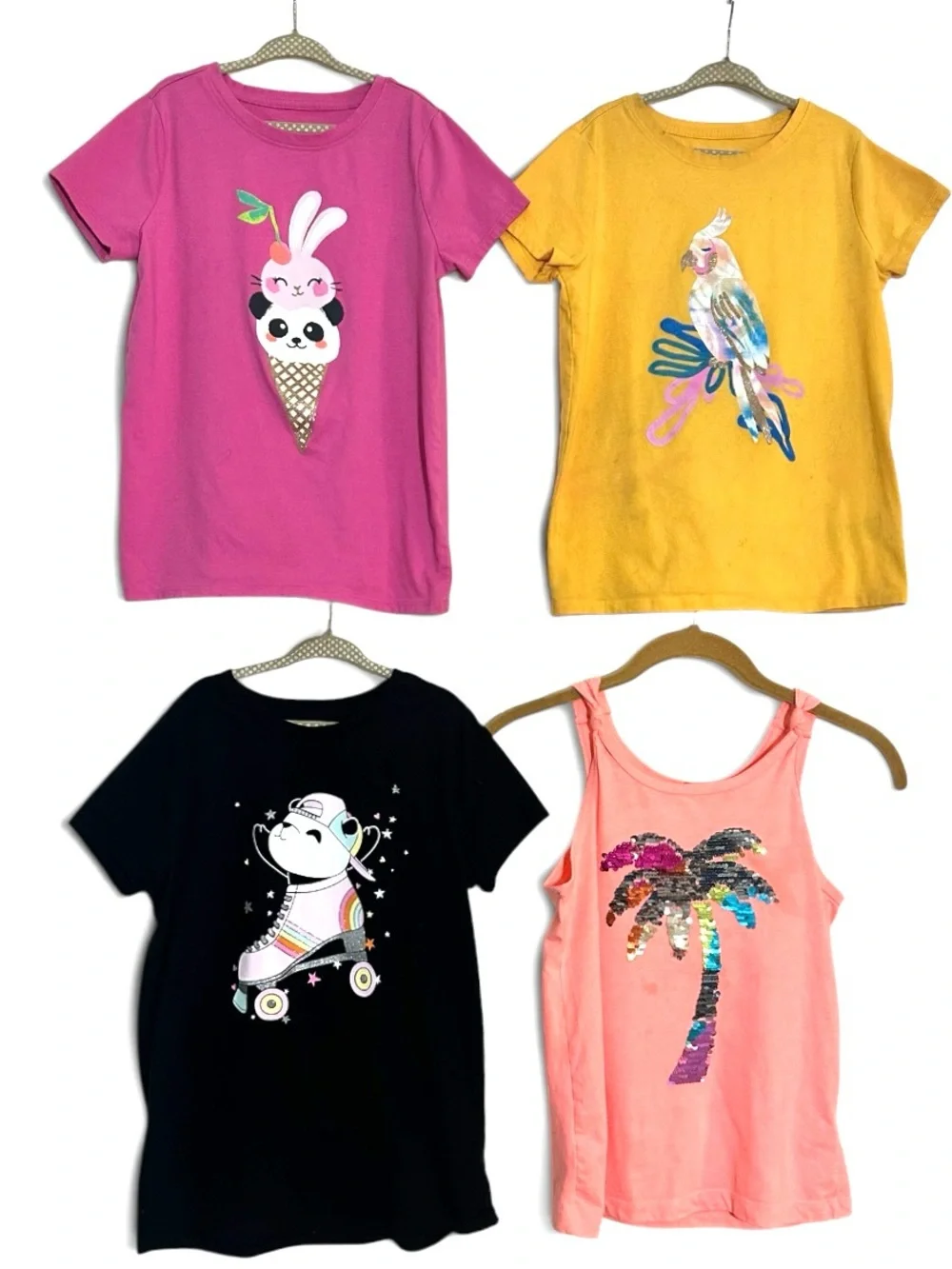 Cat & Jack Girls Shimmery Graphic Tees & Tank Top Bundle Size 7-8 - Lot of 4